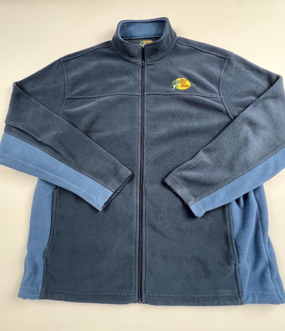 Bass Pro Shops Jacket Mens XL Blue Fleece Full Zip Logo Outdoor Fishing Casual